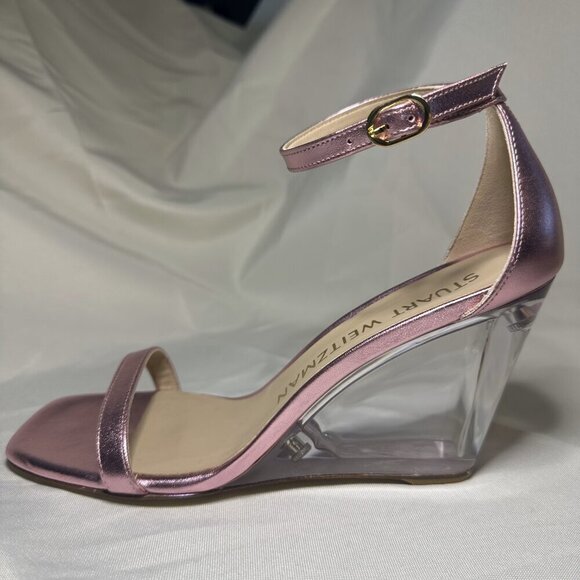 Stuart Weitzman NudistLucite 85 Wedge Heel Women's 38.5 EU, 8 B US Pink - Picture 11 of 14